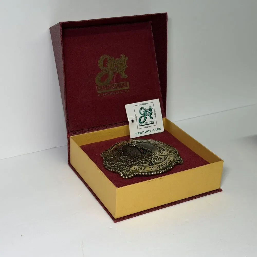 2009 Gist Brass Belt Buckle 1st Annual Golf Tournament Grand Champion Award NIB